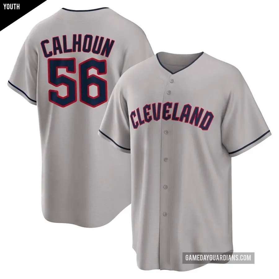 Youth Cleveland Guardians ＃56 Kole Calhoun Replica Gray Road Jersey