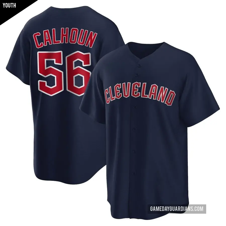Youth Cleveland Guardians ＃56 Kole Calhoun Replica Navy Alternate Jersey