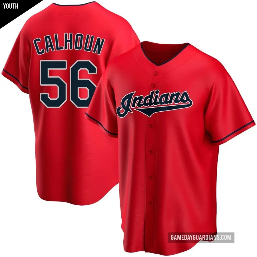 Youth Cleveland Guardians ＃56 Kole Calhoun Replica Red Alternate Jersey