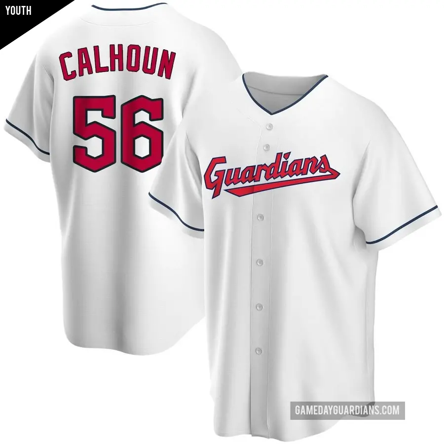 Youth Cleveland Guardians ＃56 Kole Calhoun Replica White Home Jersey