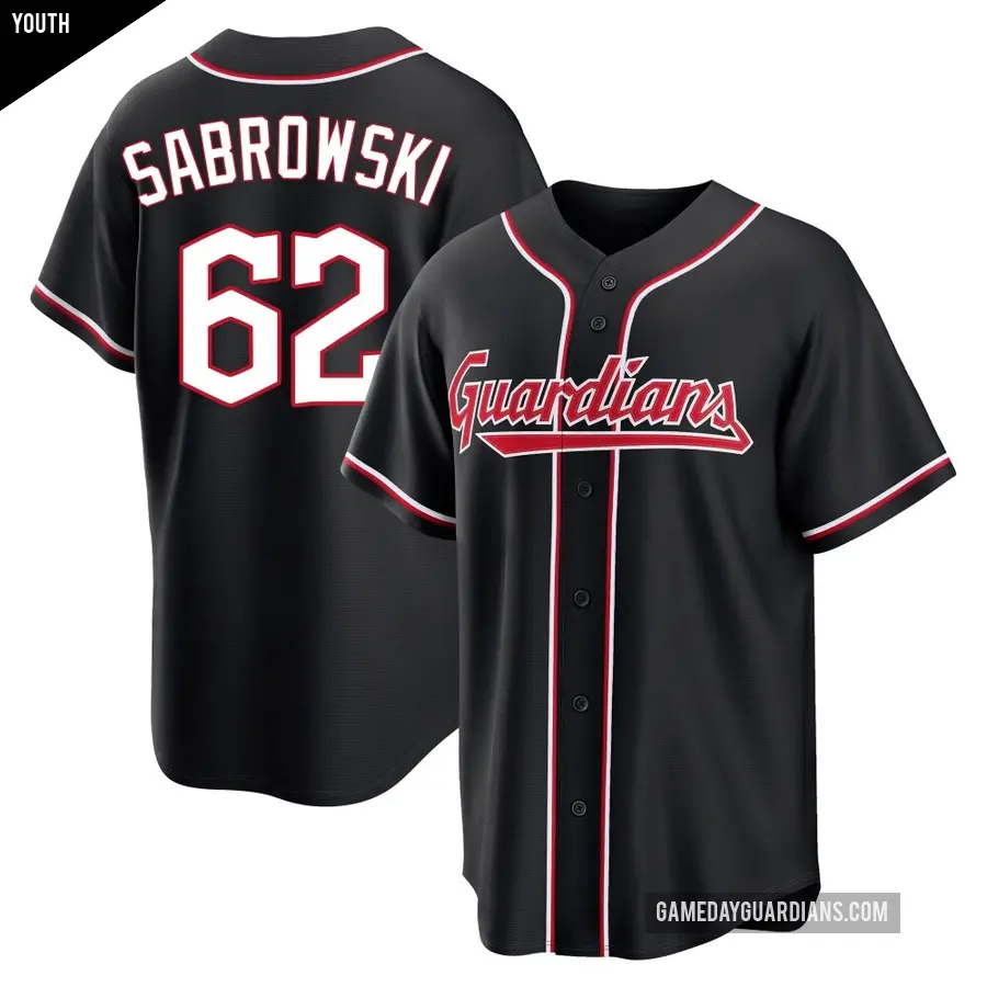 Youth Cleveland Guardians ＃62 Erik Sabrowski Replica Black Fashion Out Jersey