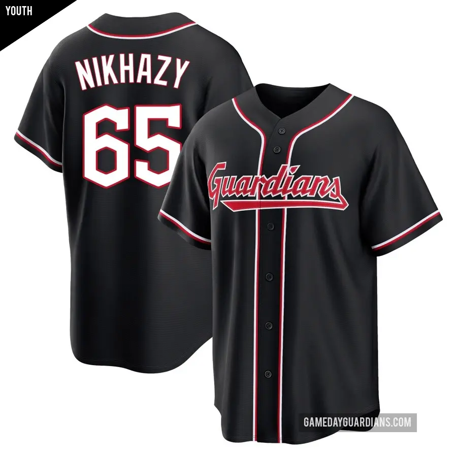 Youth Cleveland Guardians ＃65 Doug Nikhazy Replica Black Fashion Out Jersey