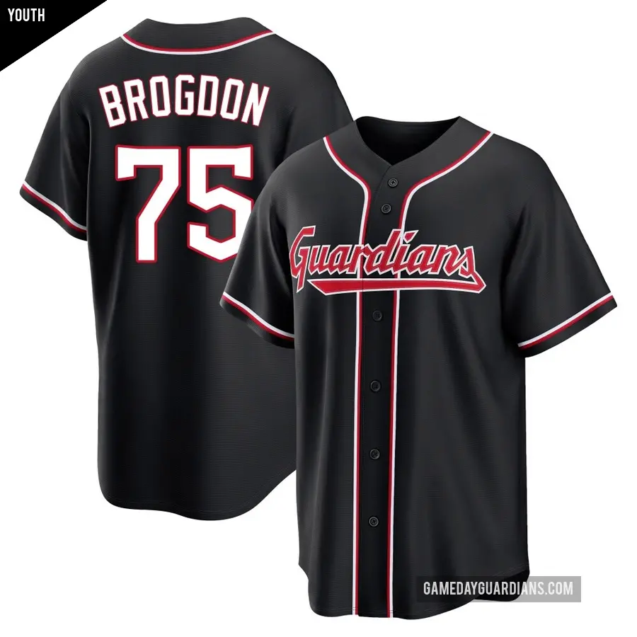 Youth Cleveland Guardians ＃75 Connor Brogdon Replica Black Fashion Out Jersey