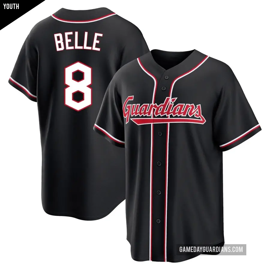 Youth Cleveland Guardians ＃8 Albert Belle Replica Black Fashion Out Jersey